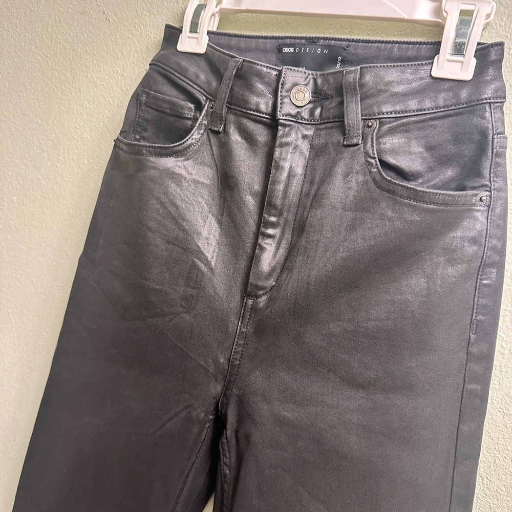 ASOS Black Faux Leather Straight Leg Pants Size Small 25/32 - Picture 2 of 7
